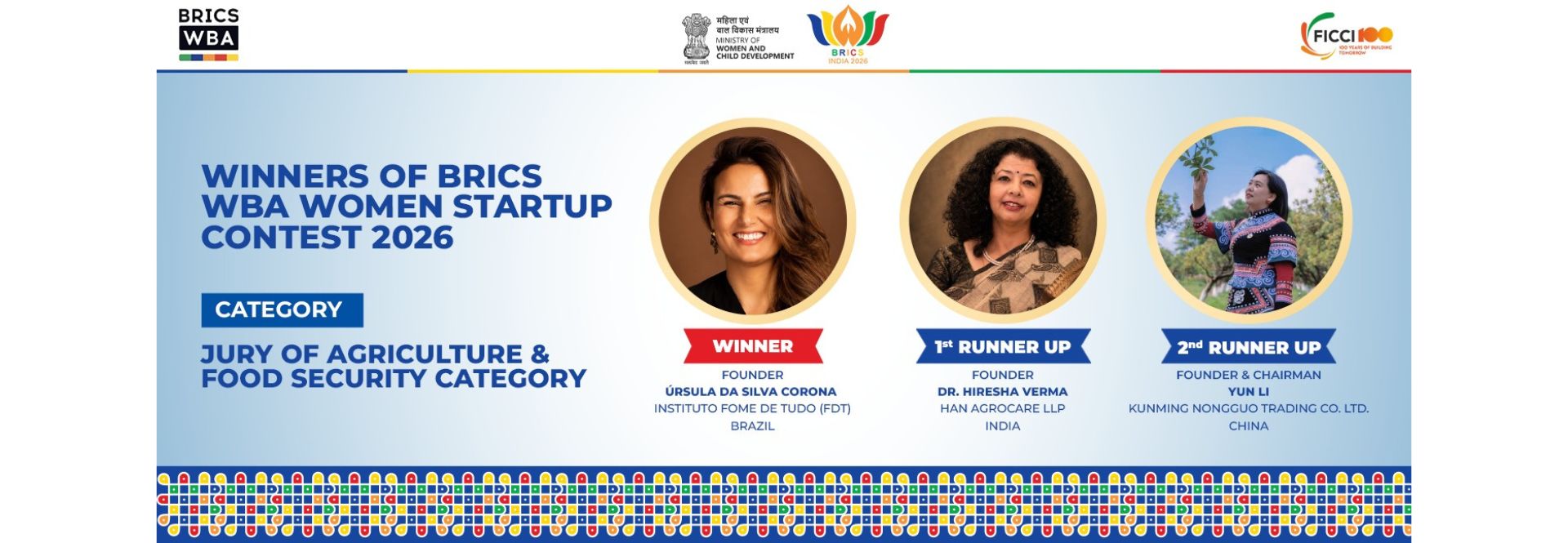 BRICS WBA Women Startup Contest Winner and Runners-up in Agriculture & Food Security Category