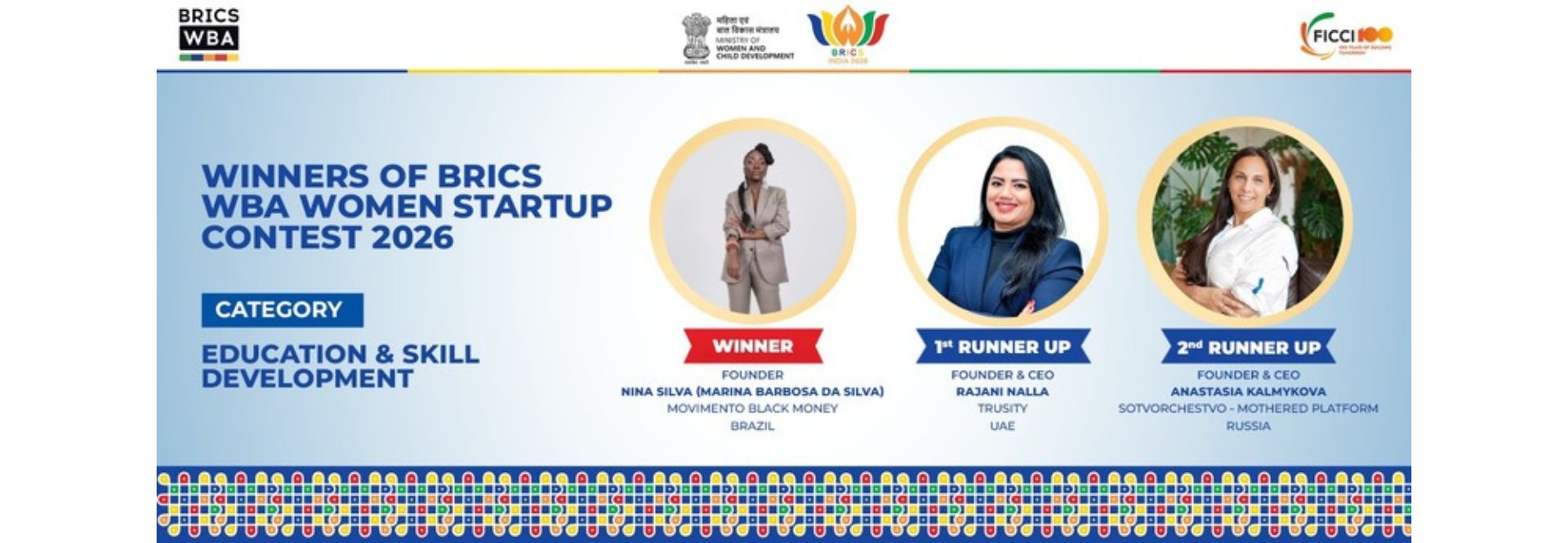 BRICS WBA Women Startup Contest Winner and Runners-up in Education & Skill Development Category