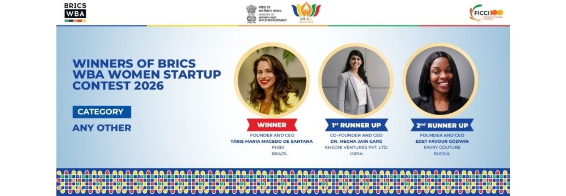 BRICS WBA Women Startup Contest Winner and Runners-up in Any Other Category